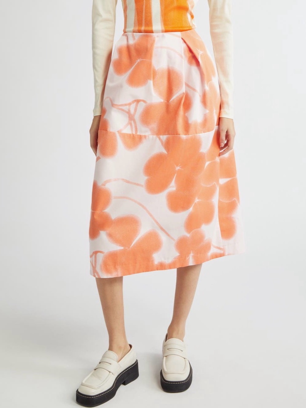 NWT Marimekko Lehto Ketunleipä Cotton Midi Skirt Orange Rose 36